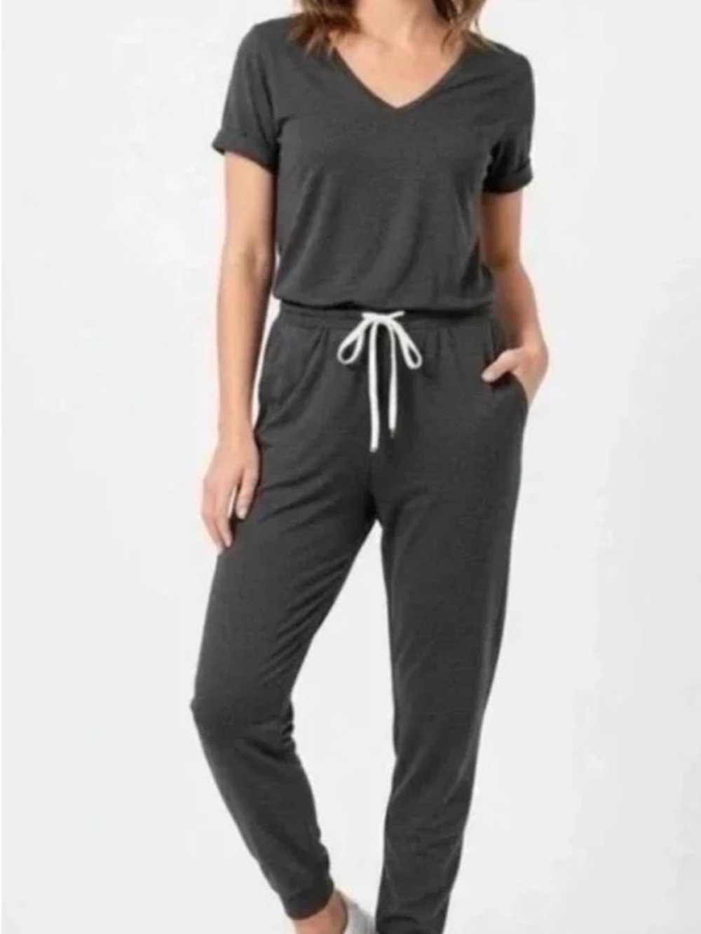 Vuori Charcoal V-Neck Drawstring Jumpsuit